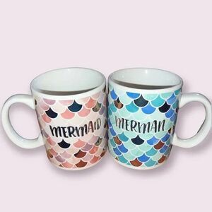 American Atelier Merman Mermaid His and Hers Stoneware Coffee Mugs NWOT